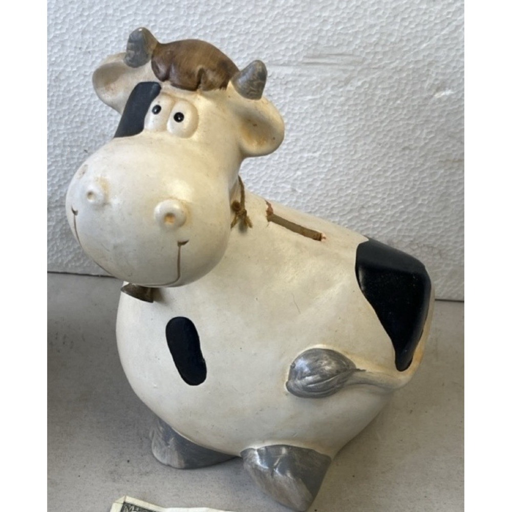 Large Ceramic Cow Bank 8"H X 11"L Farmhouse Decor